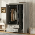thumbnail image 1 of Wardrobe Closet, 68.2" Tall Storage Cabinet with Mirror Door, Drawers and Hanging Rod, Bedroom Armoire Clothes Organizer, Gray, 1 of 8