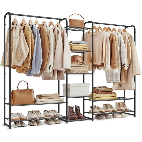 Wardrobe Closet, 72 Inch Large Portable Closet, Clothes Rack for Hanging Clothes,Heavy Duty Garment Rack, Storage Organizer with Shelves, 72 x 11.4 x 62.4 Inches, Black ULGR463B01
