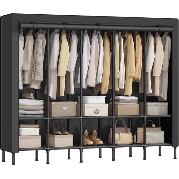 Wardrobe Closet 83.5 Inch Large Capacity Portable Closet Clothing Rack Clothes Organizer with Fabric Cover Ink Black