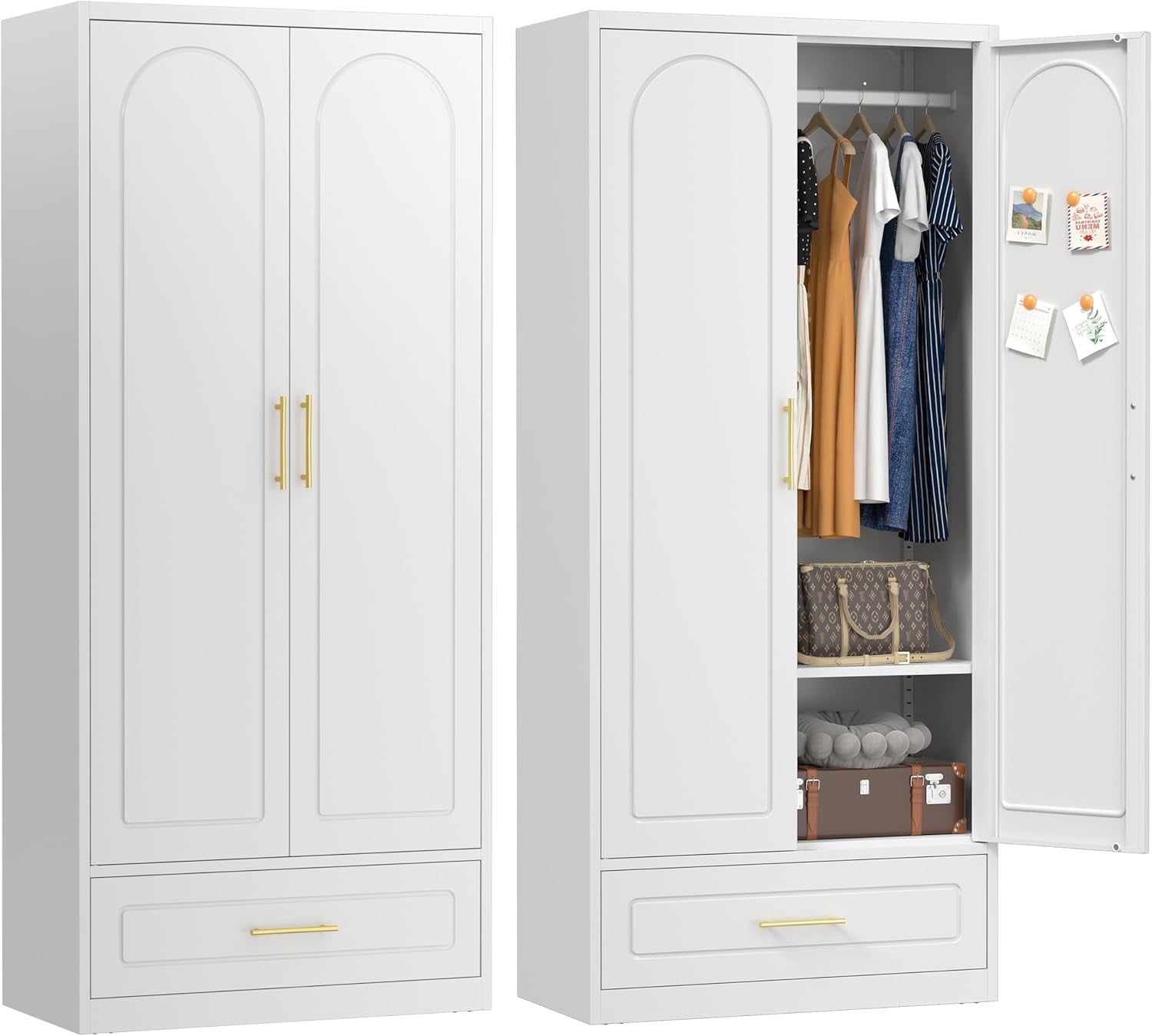 Wardrobe Closet with Doors, Wardrobe Cabinet with 2 Adjustable Shelves ...
