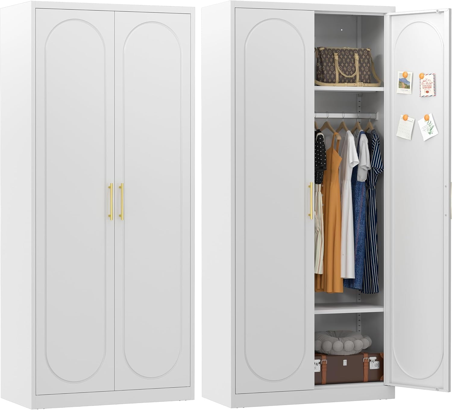 Wardrobe Closet with Doors, Wardrobe Cabinet with 2 Adjustable Shelves ...