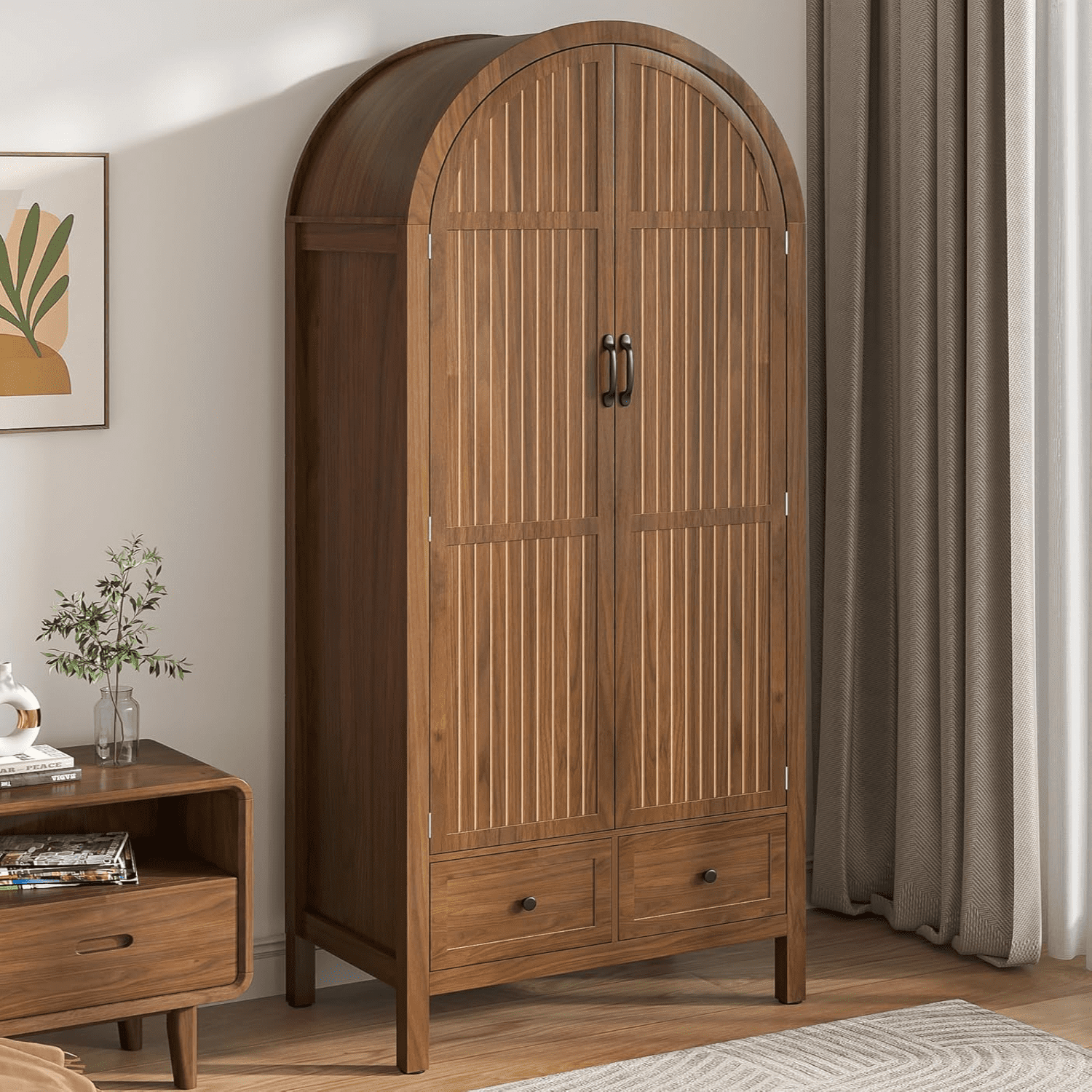Wardrobe Closet GUBUONIP Armoire Wardrobe Closet with Drawers and 2 Arched Fluted Doors GUBUONIP ...