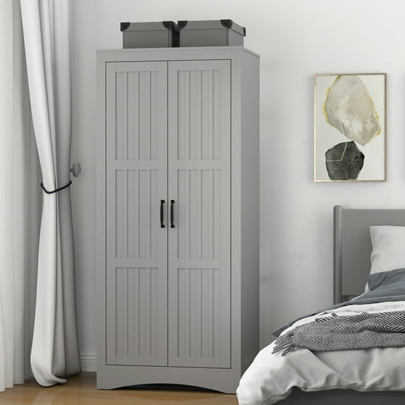 Wardrobe Closet with 2 Doors, Wooden Modern Freestanding Armoire with ...