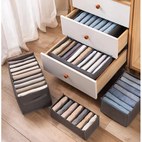 Wardrobe Clothes Organizer Jeans Compartment Storage Box Foldable Drawer - 2 Pcs