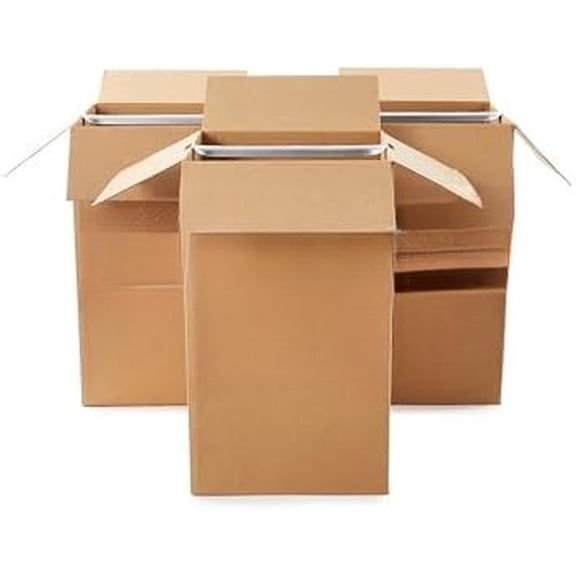 Wardrobe Clothing Moving Boxes with Bar, 3 Pack, Brown, 20" x 20" x 34"