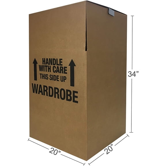 Wardrobe Clothing Moving Boxes with Bar, 3 Pack, Brown, 20" x 20" x 34"