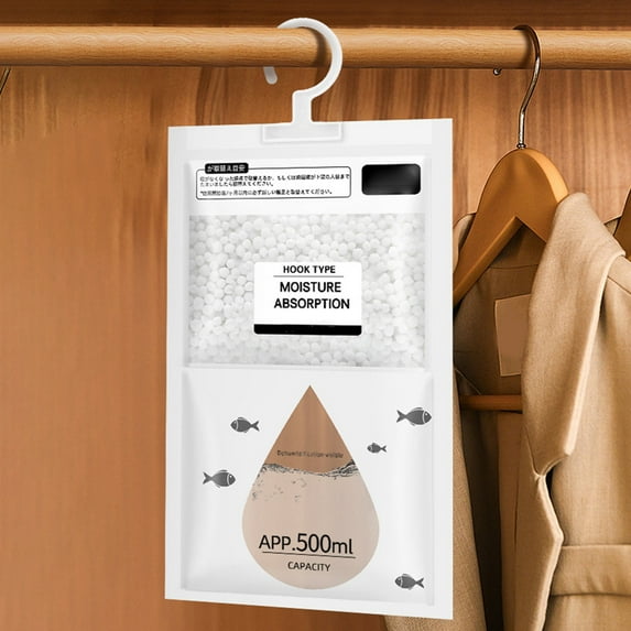 Wardrobe Dehumidification Bag | Hanging Calcium Chloride Desiccant for Closet Humidity Absorption | Moisture Control | White Plastic | 24x14x2.9cm | 1 Pack | Prevents Odors Clothes Protection