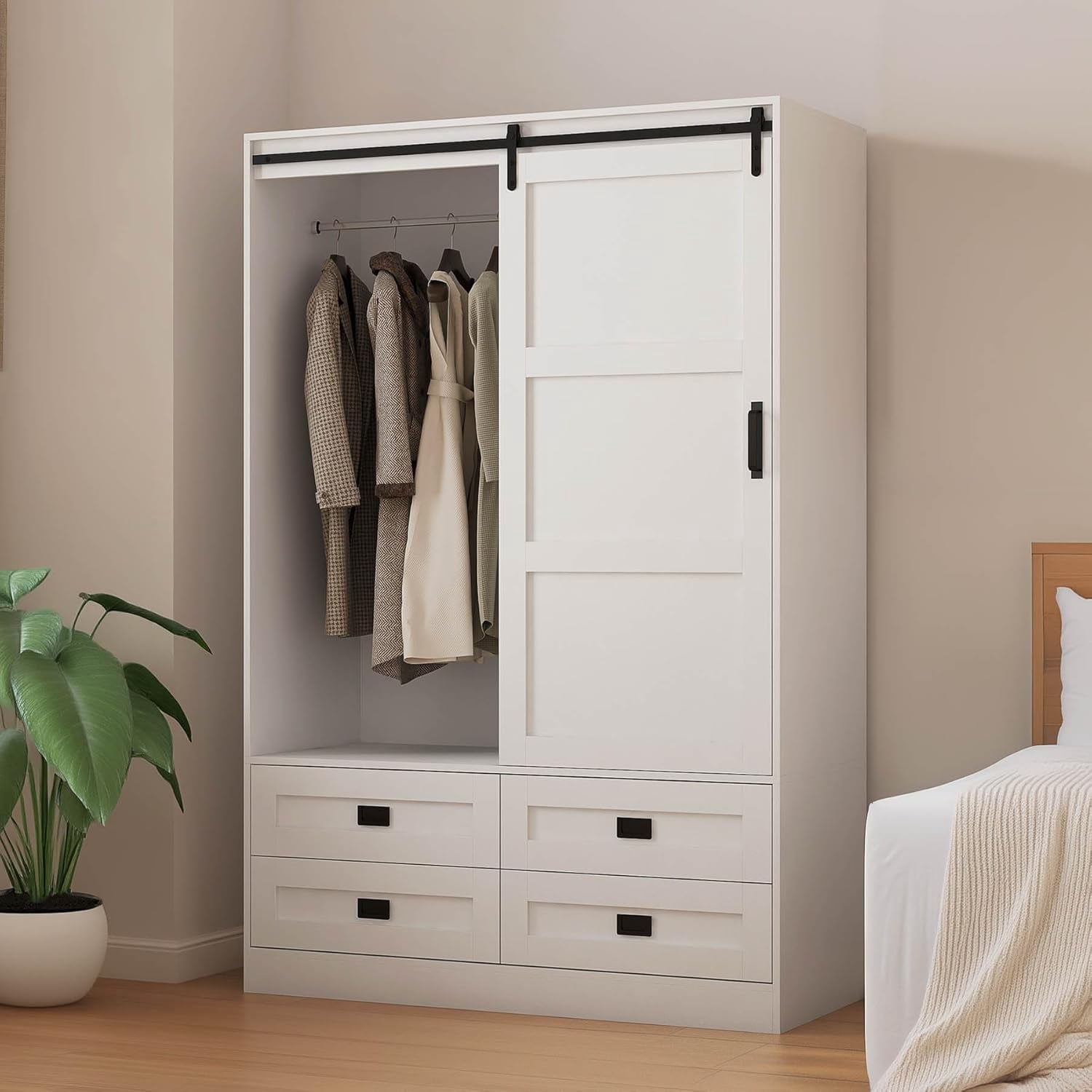 Wardrobe With Doors, 71" Tall Bedroom Armoire, Wooden Closet With ...