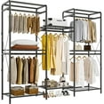 thumbnail image 1 of Wardrobe Organizer - Heavy Duty Clothes Rack with 5 Closet Rods & 6 Shelves, Adjustable for Hanging & Storage - 75.2''67.7'', Black, 1 of 12