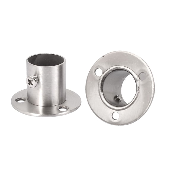Wardrobe Stainless Steel Hanging Rail End Support Bracket 2pcs for 22mm Dia Tube