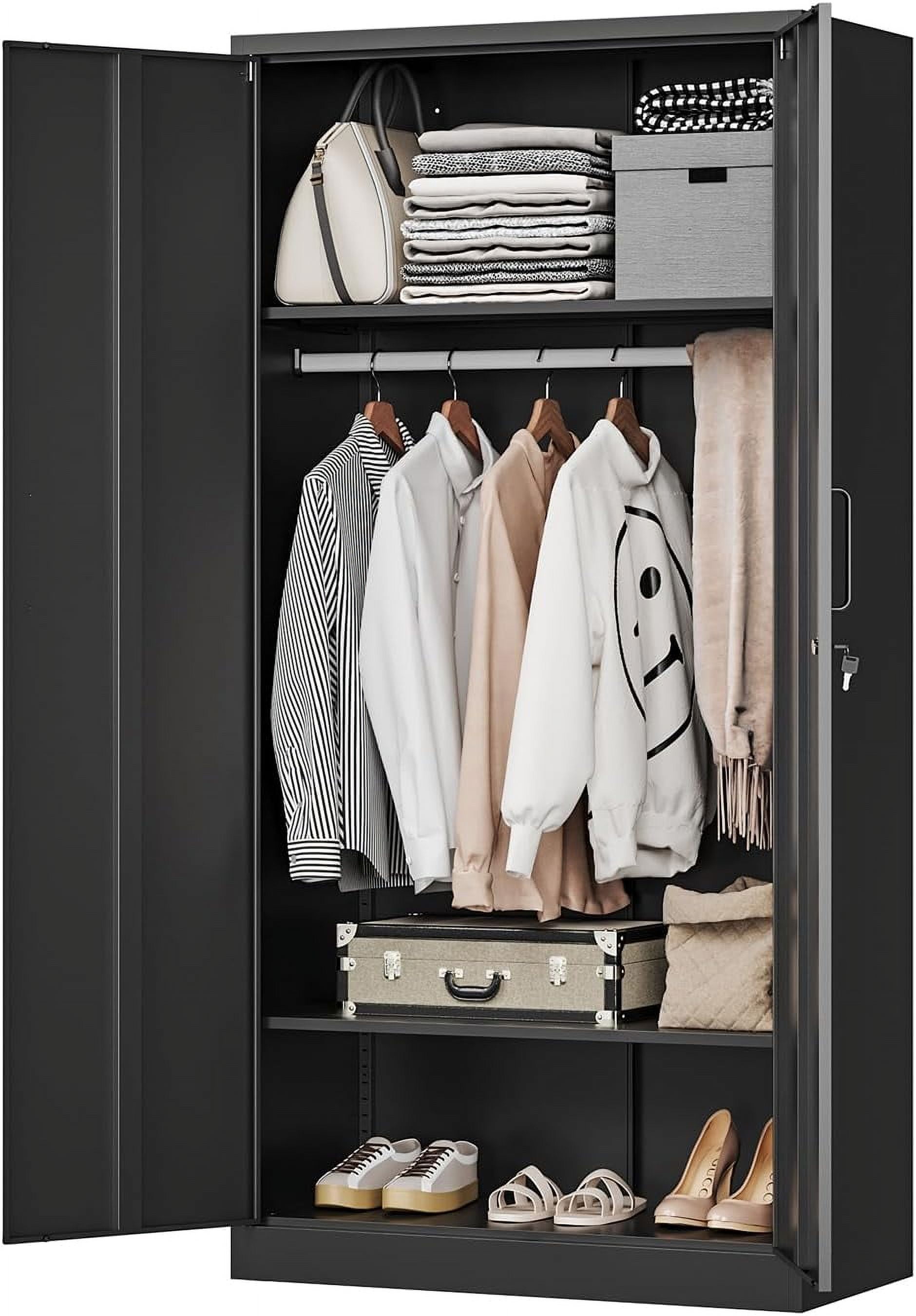 Wardrobe closet with doors, tall metal wardrobe cabinet with hanging ...