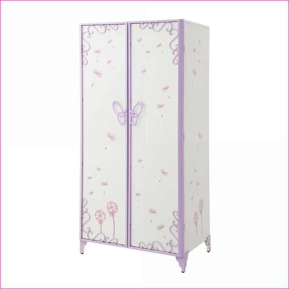 Chests & Wardrobes | White & Purple Metal Butterfly Design Wardrobe | Purple | White