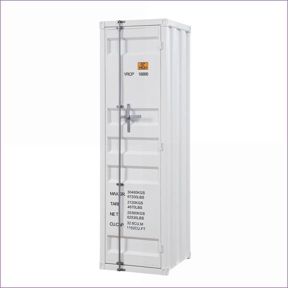 Chests & Wardrobes, Industrial White Metal Wardrobe with Shelf, Hanging Rod & Lock | White | Metal