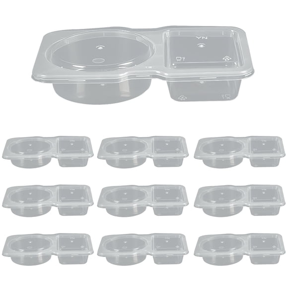 10 Sets Double Compartment Condiment Container With Lids, Reusable Snack Container for Sauces and Snacks, Disposable Snack Containers, Ideal for On-the-Go Meals and Parties