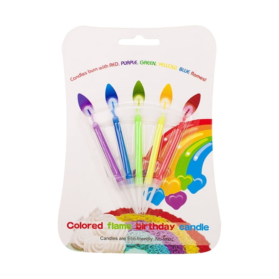 Warehouse Clearance 6 Pieces Birthday Cake Candles with Colored Flames Colorful Rainbow Candles in Holder for Birthday Cake Cupcake Decoration Halloween QW