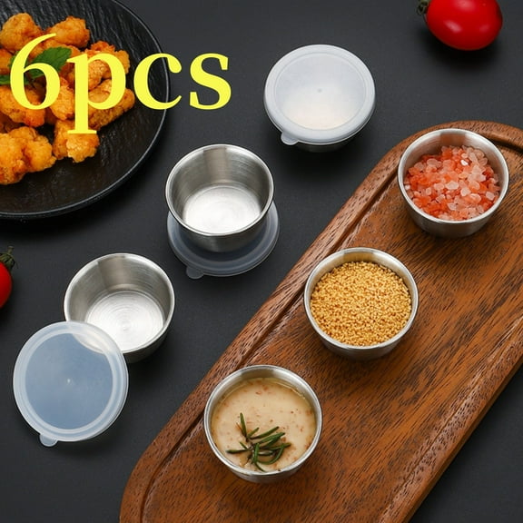 6 pcs Stainless Steel Condiment Small Sauce Cups - Round Ramekin Dipping Cups, Commercial Grade Metal Condiment Cups for Ketchup, Soy Sauce, Vinegar, Butter
