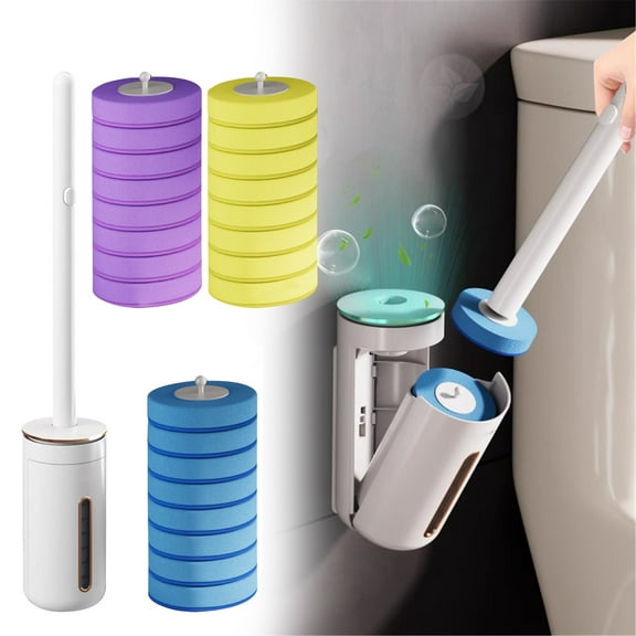 Warehouse Clearance! Aminojy Disposable Toilet Cleaning System with Refill Heads – Extended Handle Toilet Brush Kit, Odor-Free Bathroom Cleaner Wand & Storage Caddy for Daily Hygiene