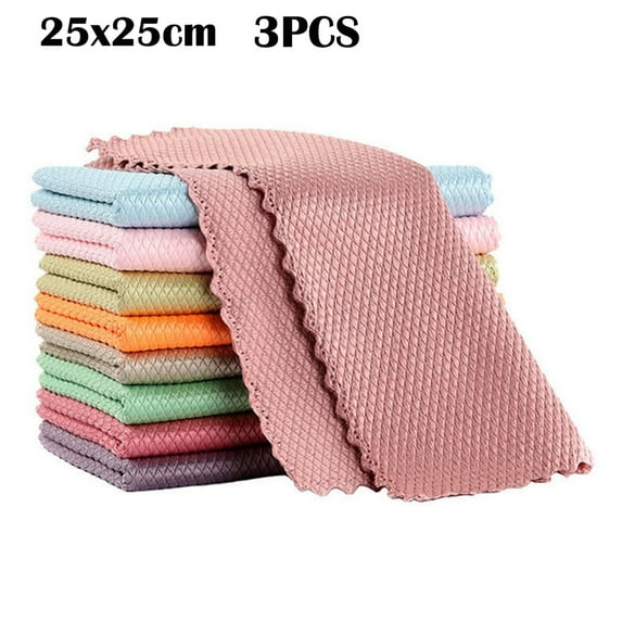 Warehouse Clearance! Hilingoto, 3Pcs Random Color Dish Cloths For Towels And Microfiber Dishcloths Dish Washing Dishes Cleaning Kitchen Dining & Bar