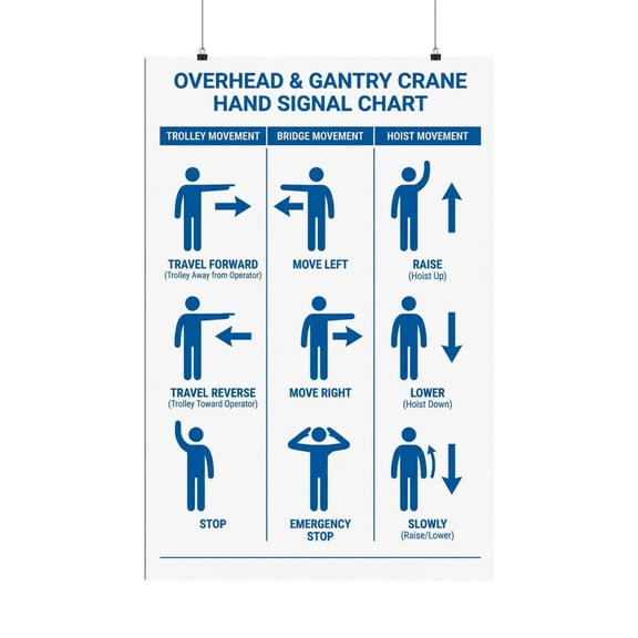 Warehouse Crane Hand Signals Poster Overhead Gantry Signal Chart for Material Handling Jobsite Safety Equipment