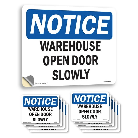 Warehouse Open Door Slowly OSHA Notice Vinyl Decal Label 14 Inch x 10 Inch - 10 Pack