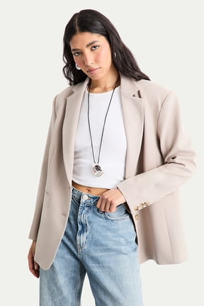 Oversized Single Breasted Blazer - Neutral, 4
