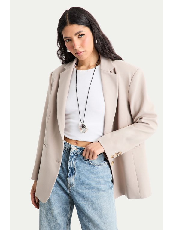 Oversized Single Breasted Blazer - Neutral, 4