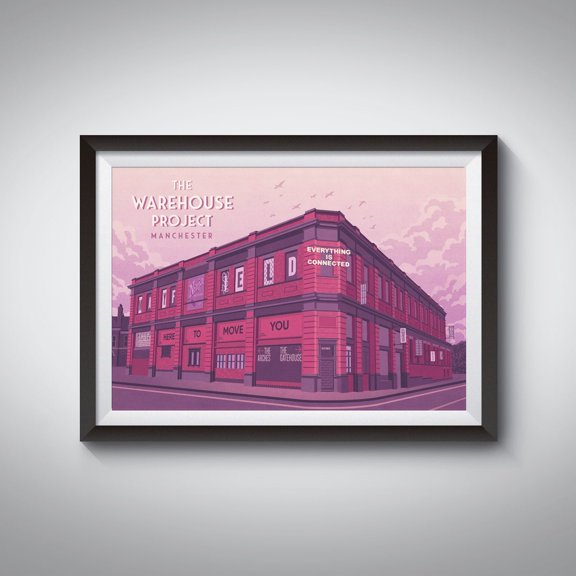 Warehouse Project Manchester Nightclub Poster, Clubbing, Mayfield Depot, Techno, Trance, House Music, Vintage Travel Print, Architecture Wall Art, Modern Wall Decor, 8x12 UNFRAMED