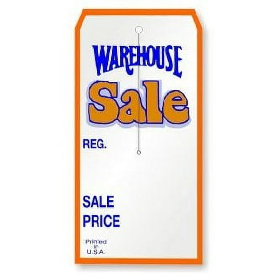 Warehouse Sale Tag with Slit, 4.75" x 2.375", Orange & Blue on White 12-Pt Coated Cardstock - Pack of 500 Tags