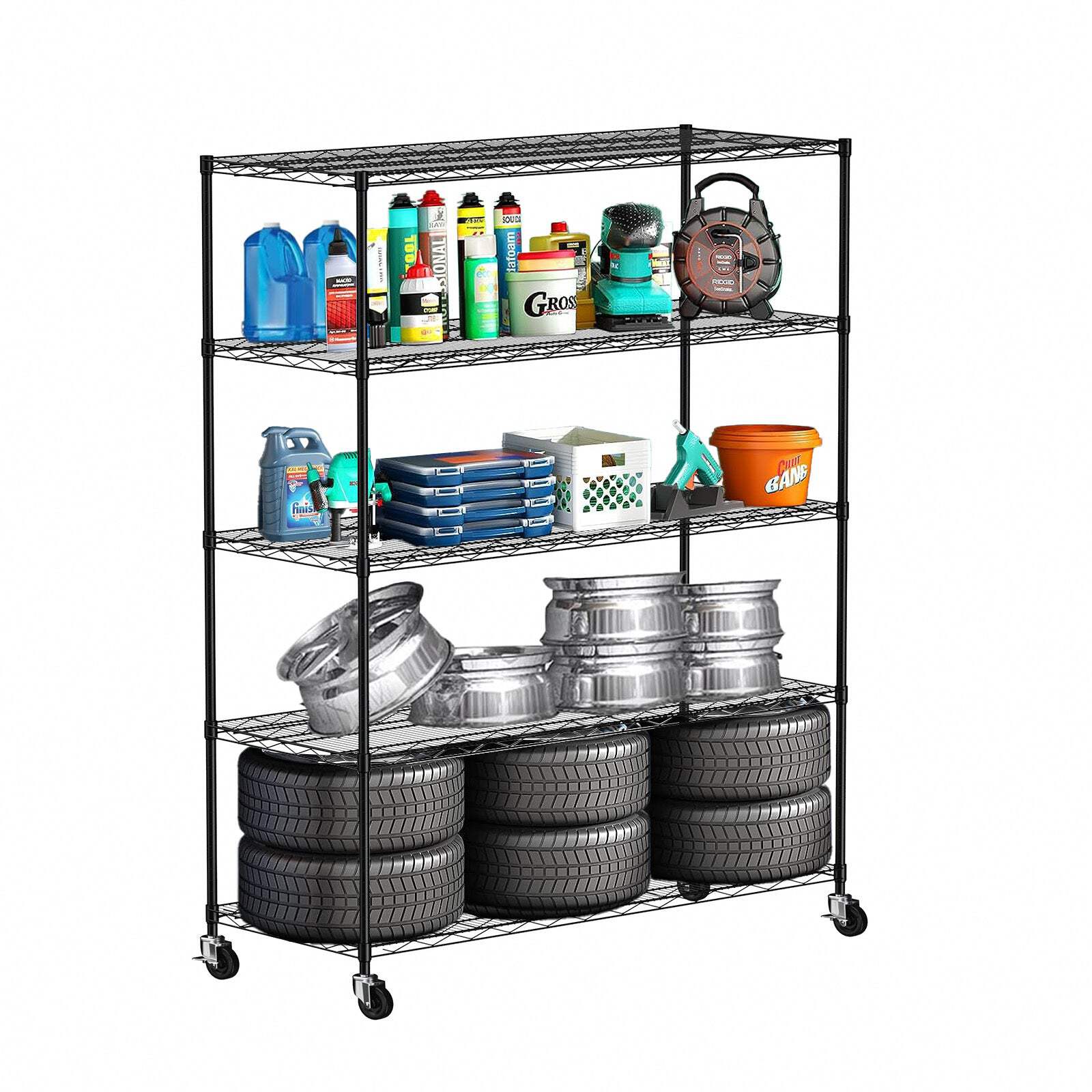 Silver Heavy-Duty Adjustable 5-Tier Steel Shelving Unit
