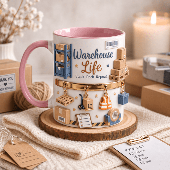 Warehouse Worker Mug Personalized Coffee Cup with Storage Boxes & Pallets Gift