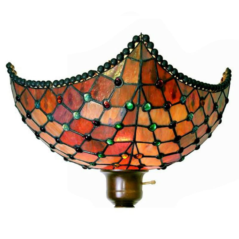 Antique Bronze Stained Glass Torchiere Floor Lamp with Multicolored Jewels