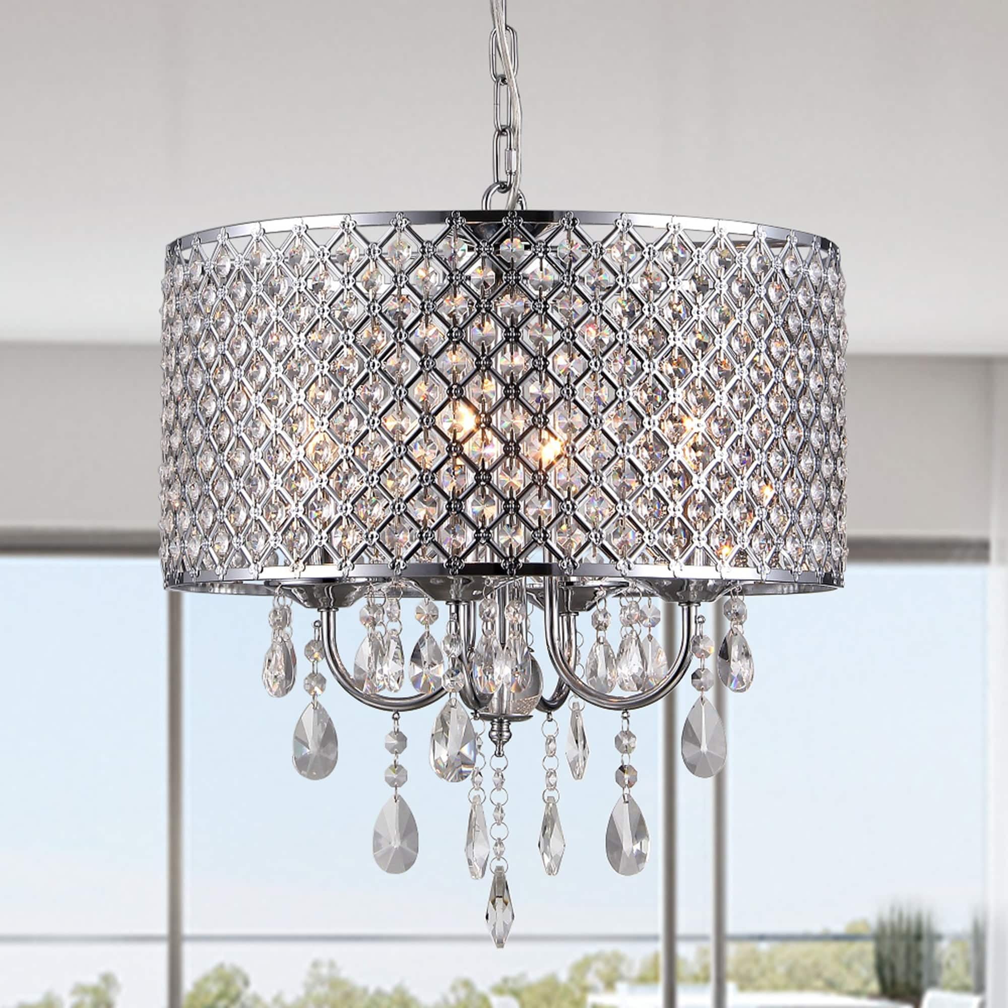 Elegant Chrome and Crystal Round Chandelier, 17 in Diameter