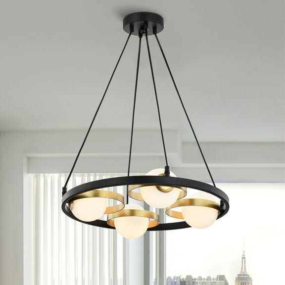 Pomponia 18 in. 4-Light Indoor Matte Black and Satin Gold Finish Chandelier with Light Kit