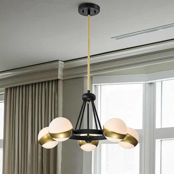Melite 23 in. 5-Light Indoor Matte Black and Satin Gold Finish Chandelier with Light Kit