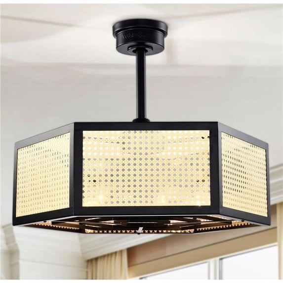 Neira 27 in. 6-Light Indoor Matte Black and Woven Rattan Finish Ceiling Fan with Light Kit