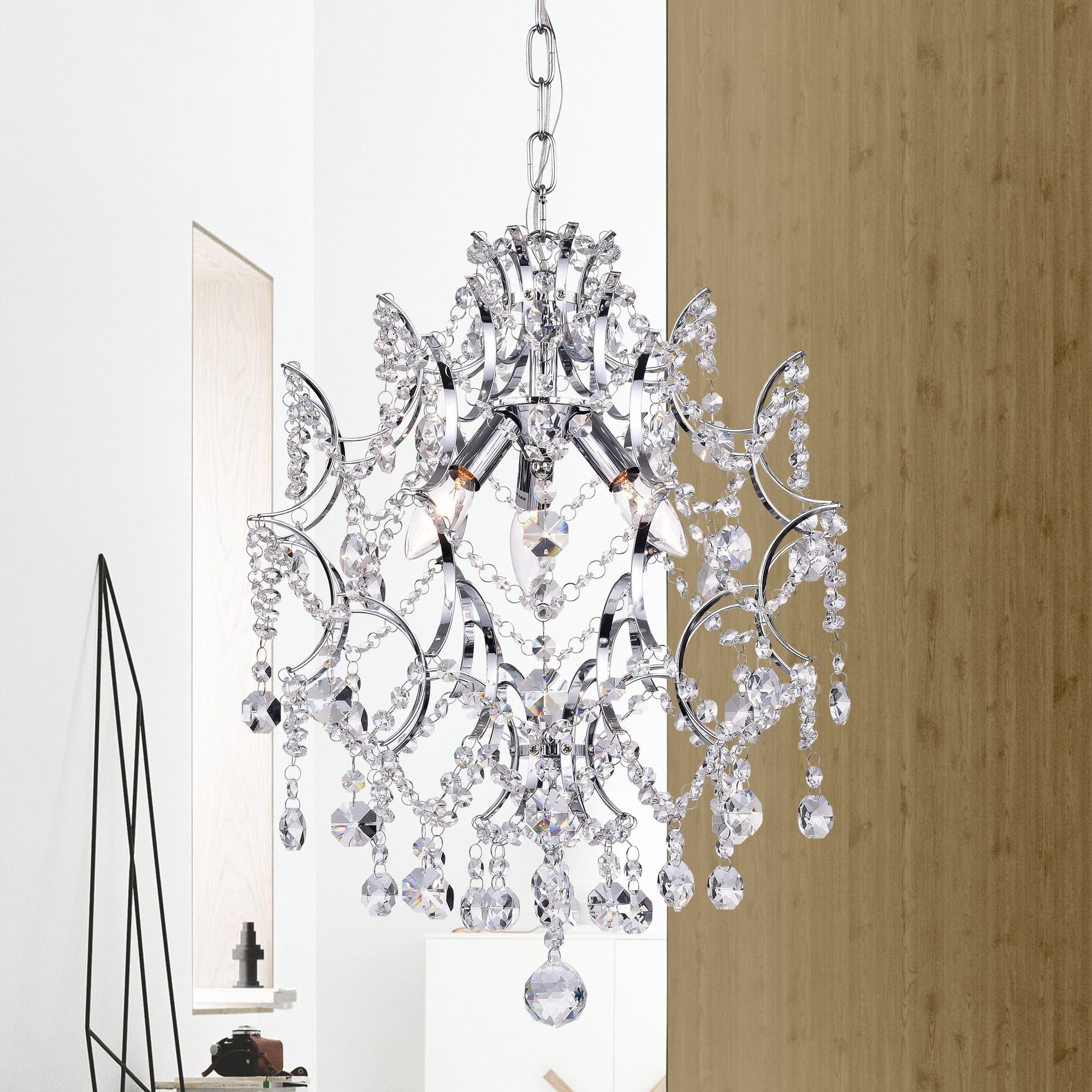 Polished Nickel 17" Crystal Pendant Light with Chrome Finish