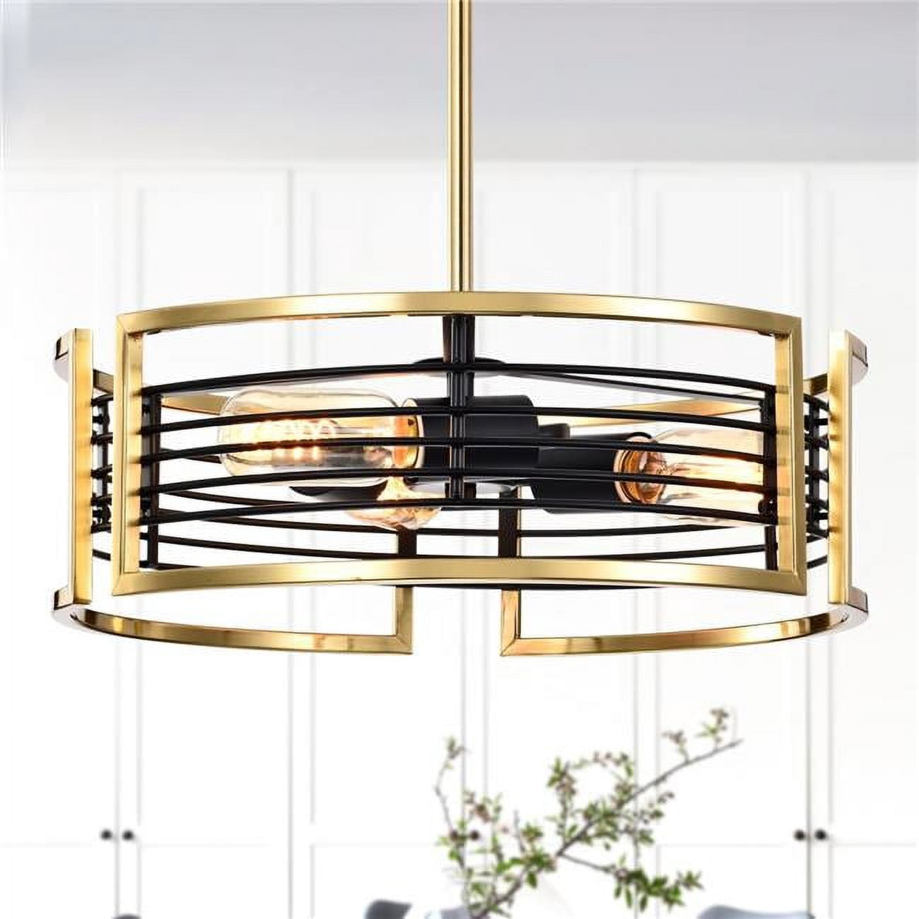 Milly 15 in. 3-Light Indoor Brass and Matte Black Finish Chandelier with Light Kit