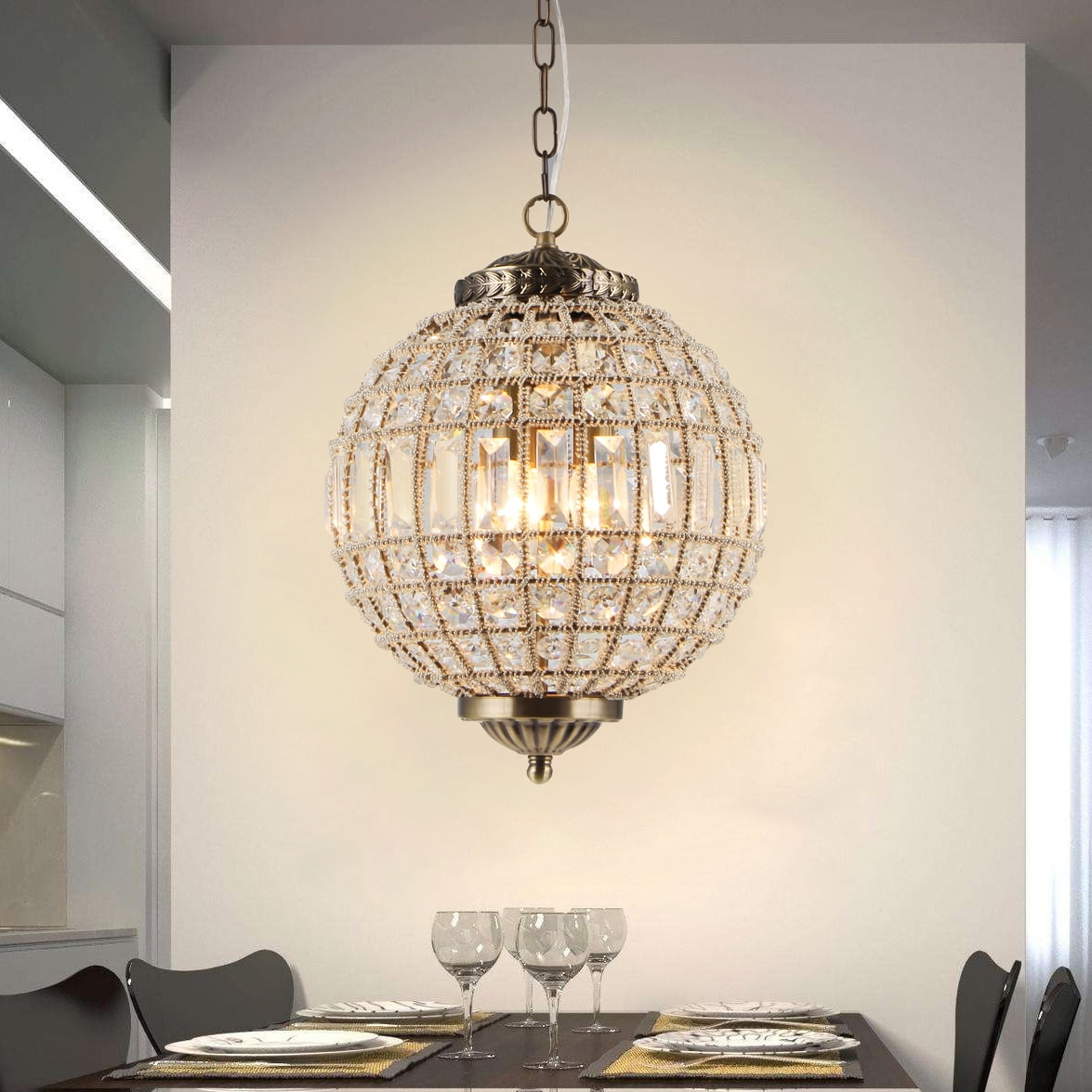 Warehouse of Tiffany 9-Inch Crystal Antique Gold Globe Pendant