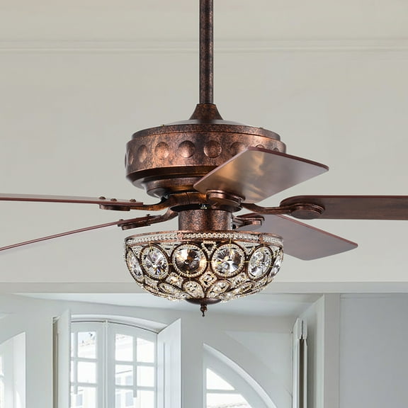 Warehouse of Tiffany AY09Y09AC Jasiah 52 in. 3-Light Indoor Antique Copper Finish Ceiling Fan with Light Kit