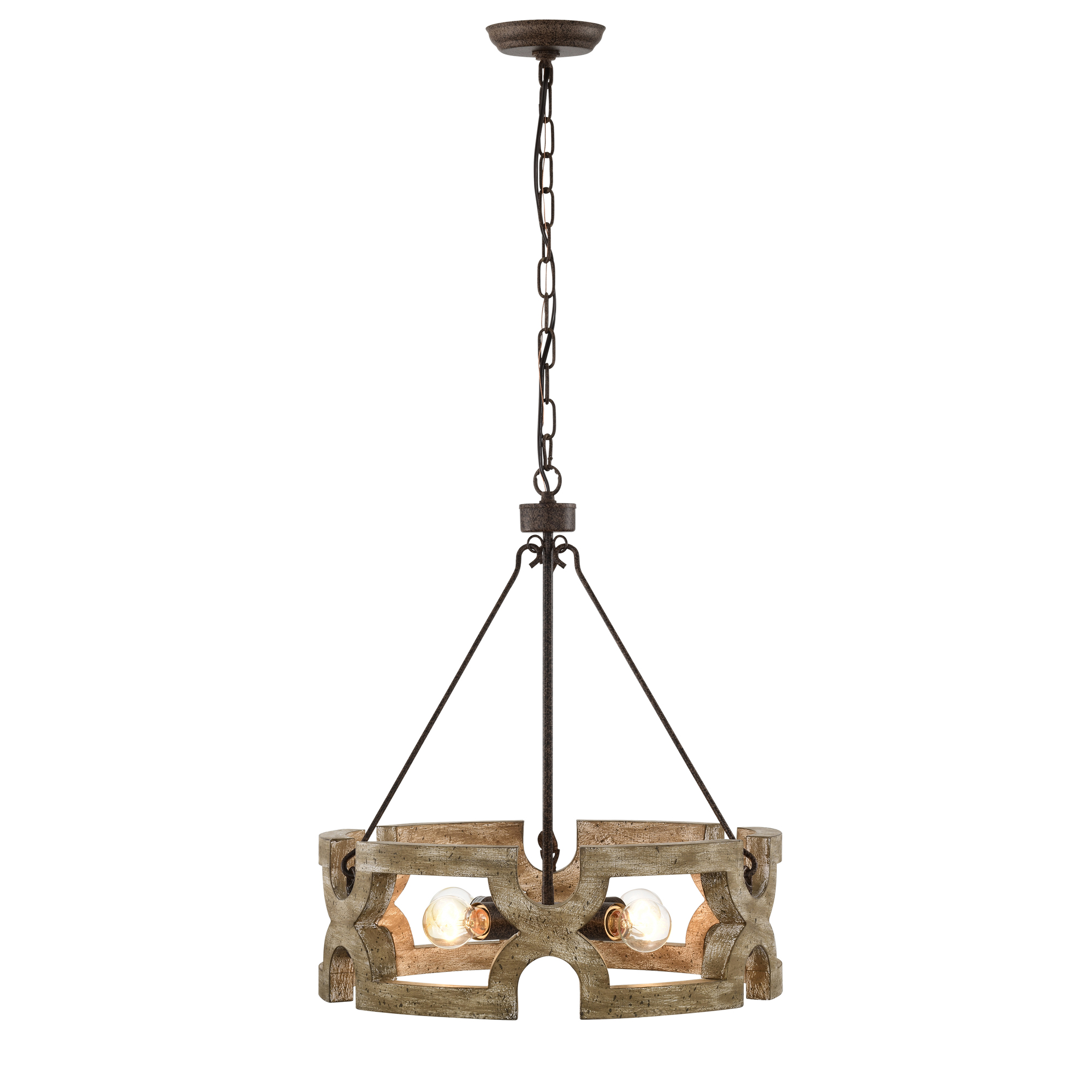 Warehouse of Tiffany Aarti Rustic Farmhouse 4 Light Wood Grain Paint Chandelier Pendant 19 Inch.