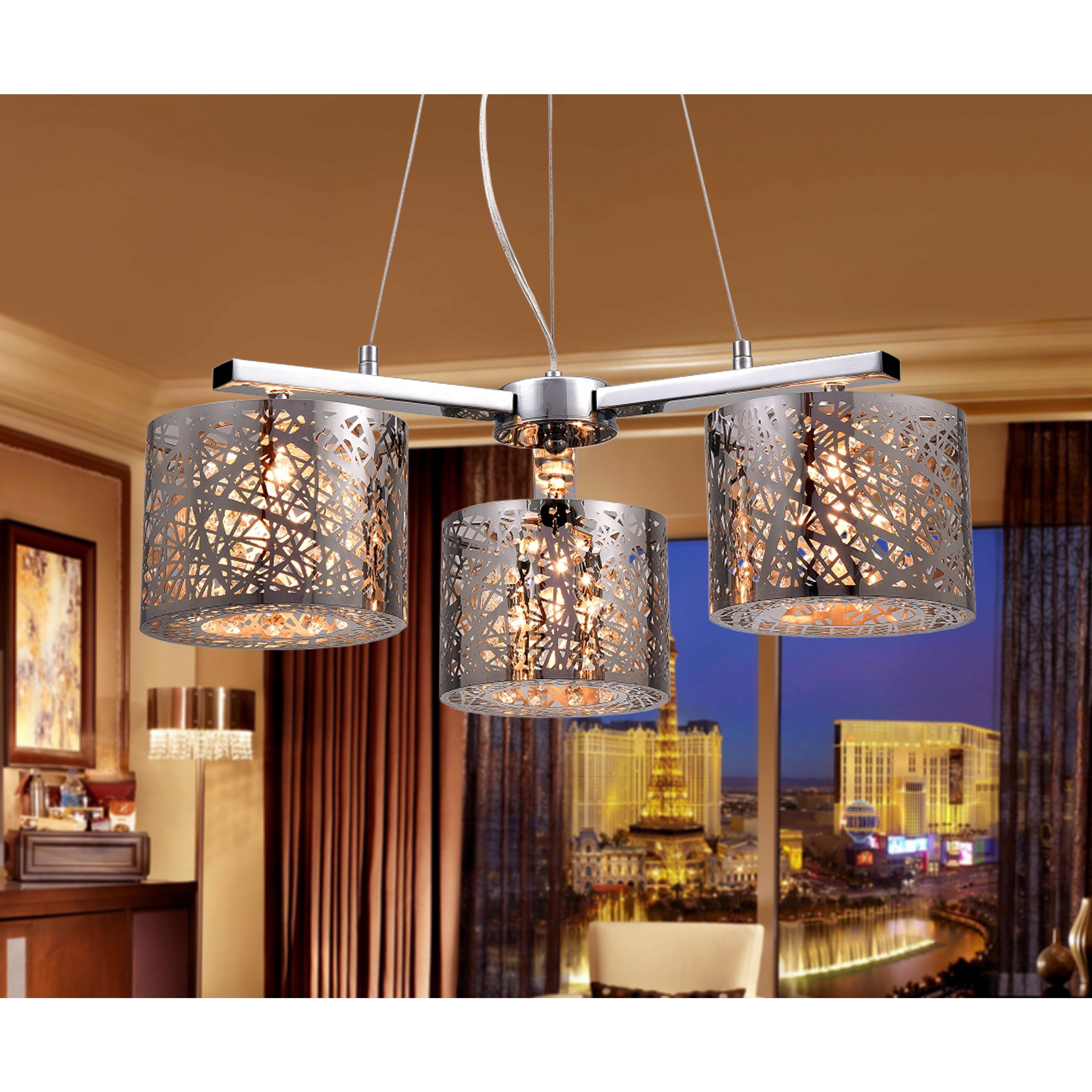 Warehouse of Tiffany Abigail 3-Light Chrome Triangular 22-inch Crystal Pendant Lamp