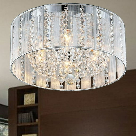 Warehouse of Tiffany Addison White 16-inch Crystal Flush Mount (color optional) Chrome