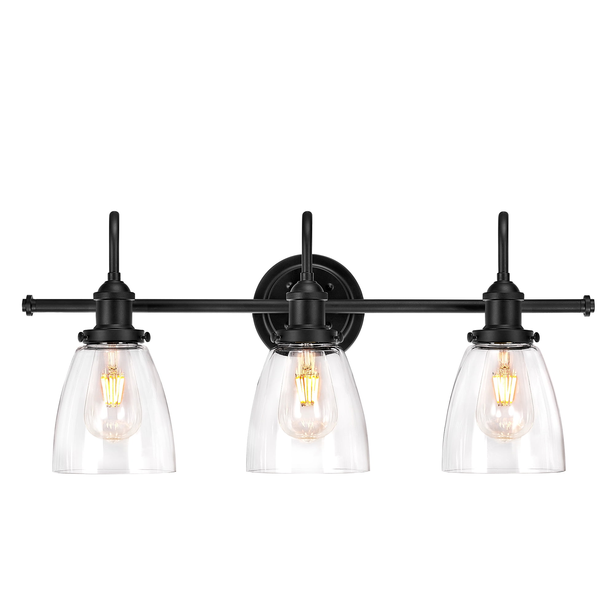 Matte Black and Clear Glass 3-Light Wall Sconce