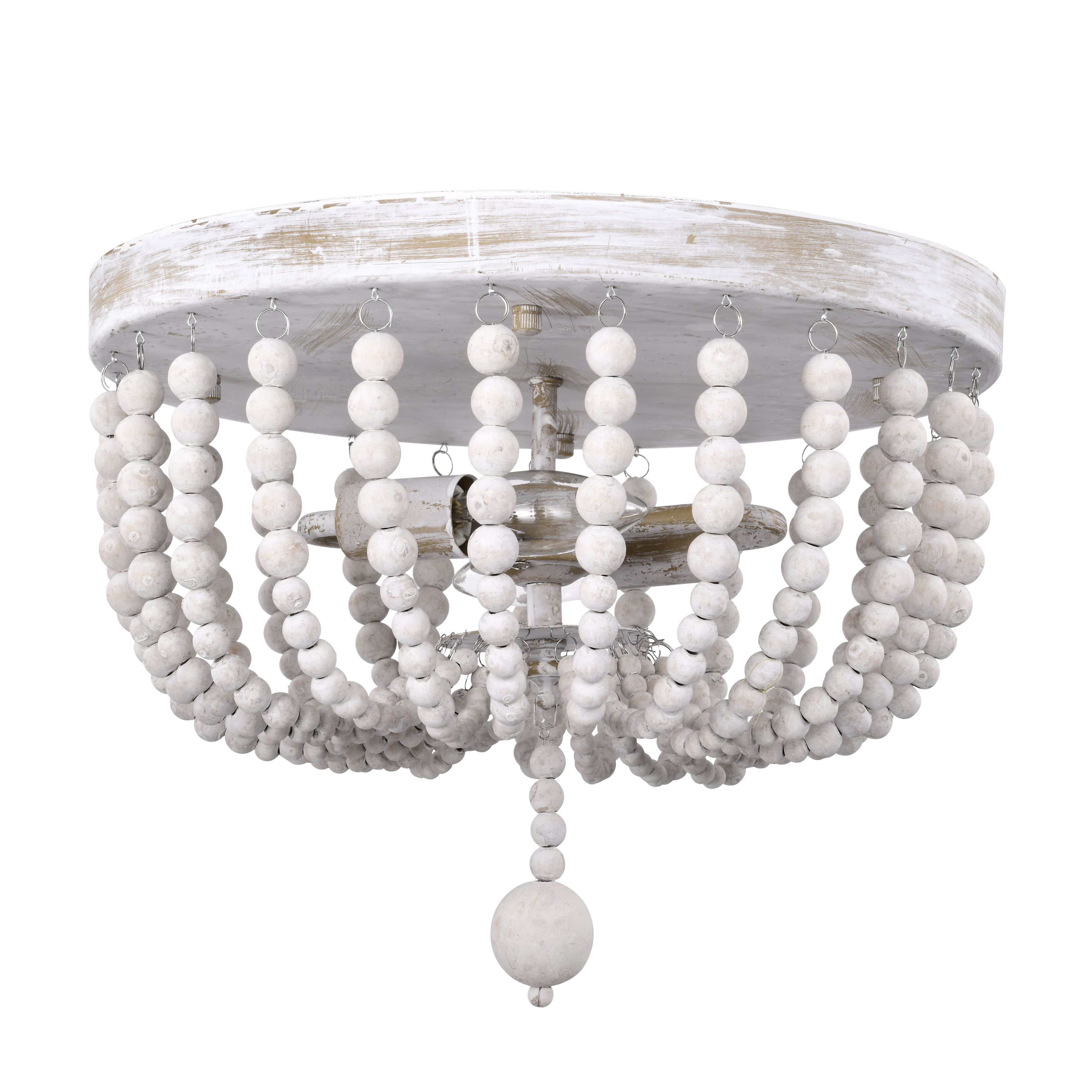 Matte Gold and Weathered White Beaded Bowl Flush Mount Light