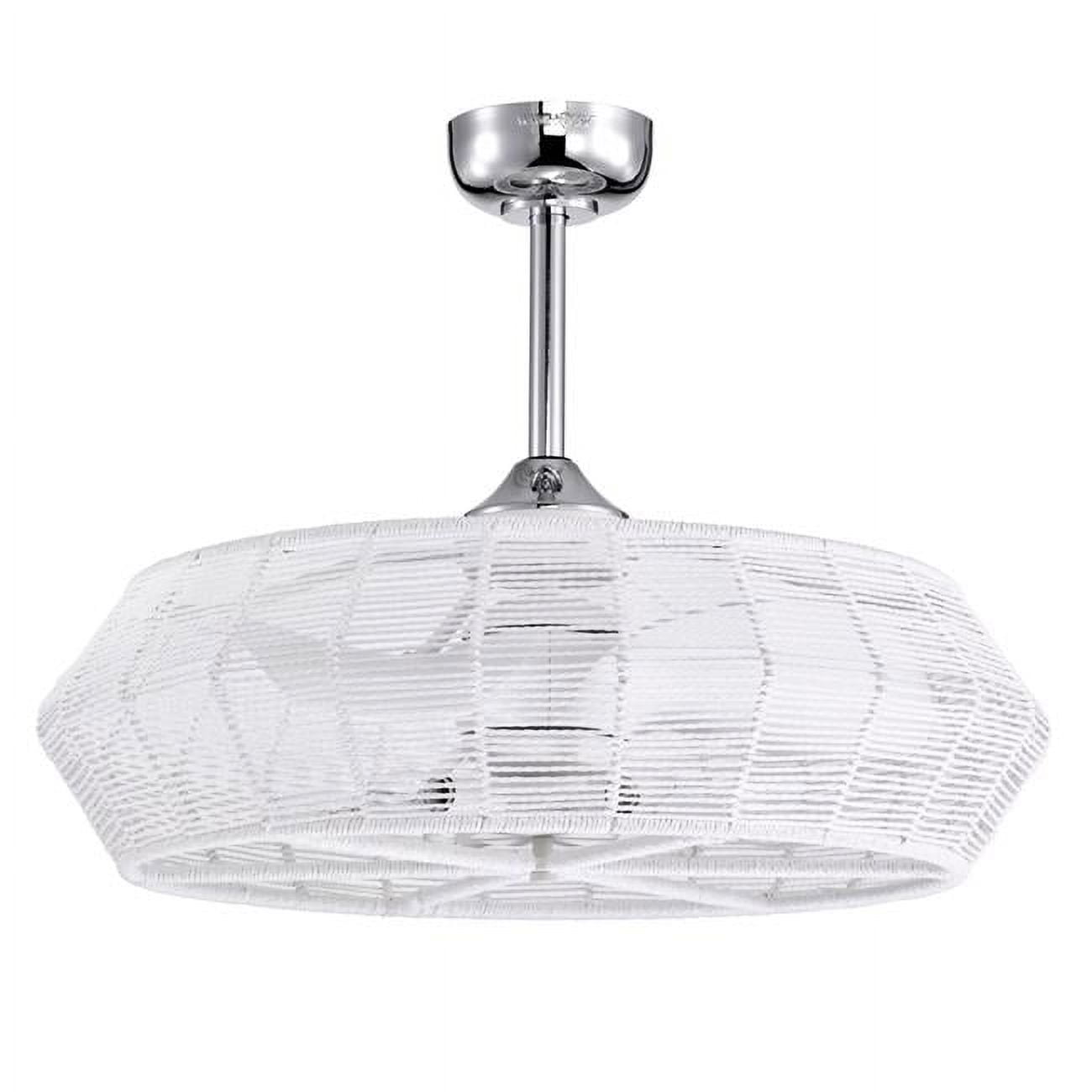 Akasha 28" Gloss White Rattan Rope Ceiling Fan Chandelier with Remote