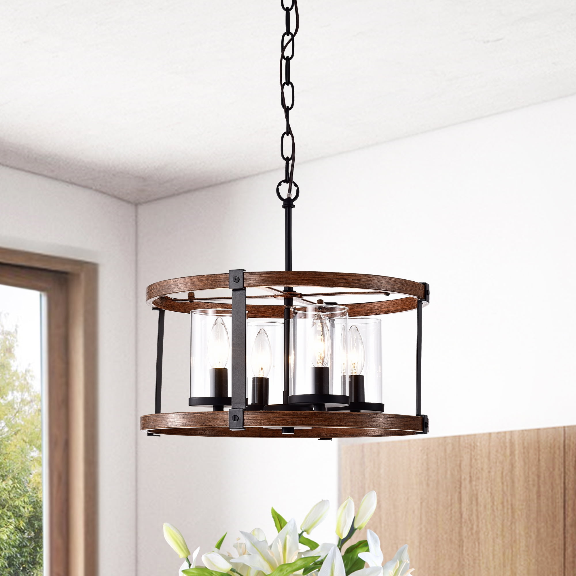 Warehouse of Tiffany Akua Metal Wood Grain/Matte Black 4-light Chandelier