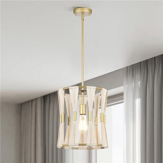Amara 12 in. 1-Light Indoor Brass Finish Pendant Light with Light Kit