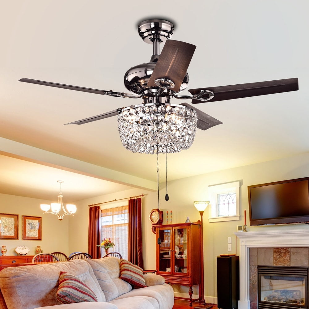 Angel 43-Inch Brown Crystal Chandelier Ceiling Fan with Lighting