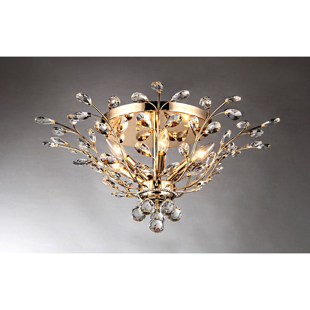 HomeRoots Decor Ava 6-light Gold 27-inch Crystal Flush Mount