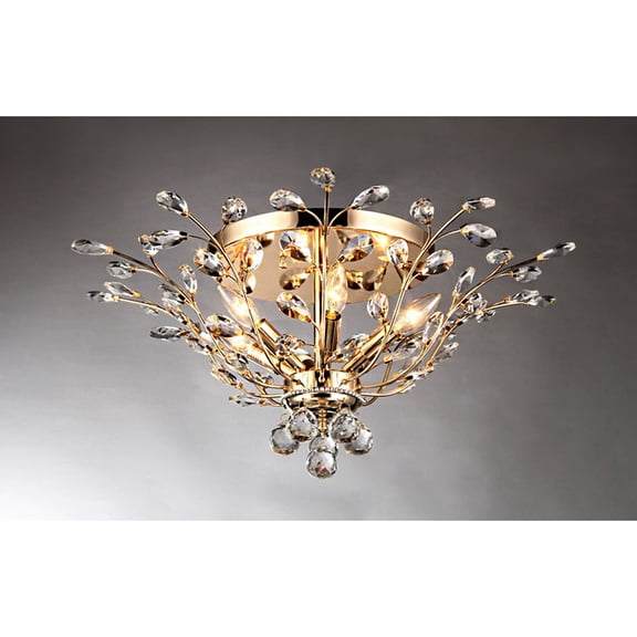 HomeRoots Decor Ava 6-light Gold 27-inch Crystal Flush Mount